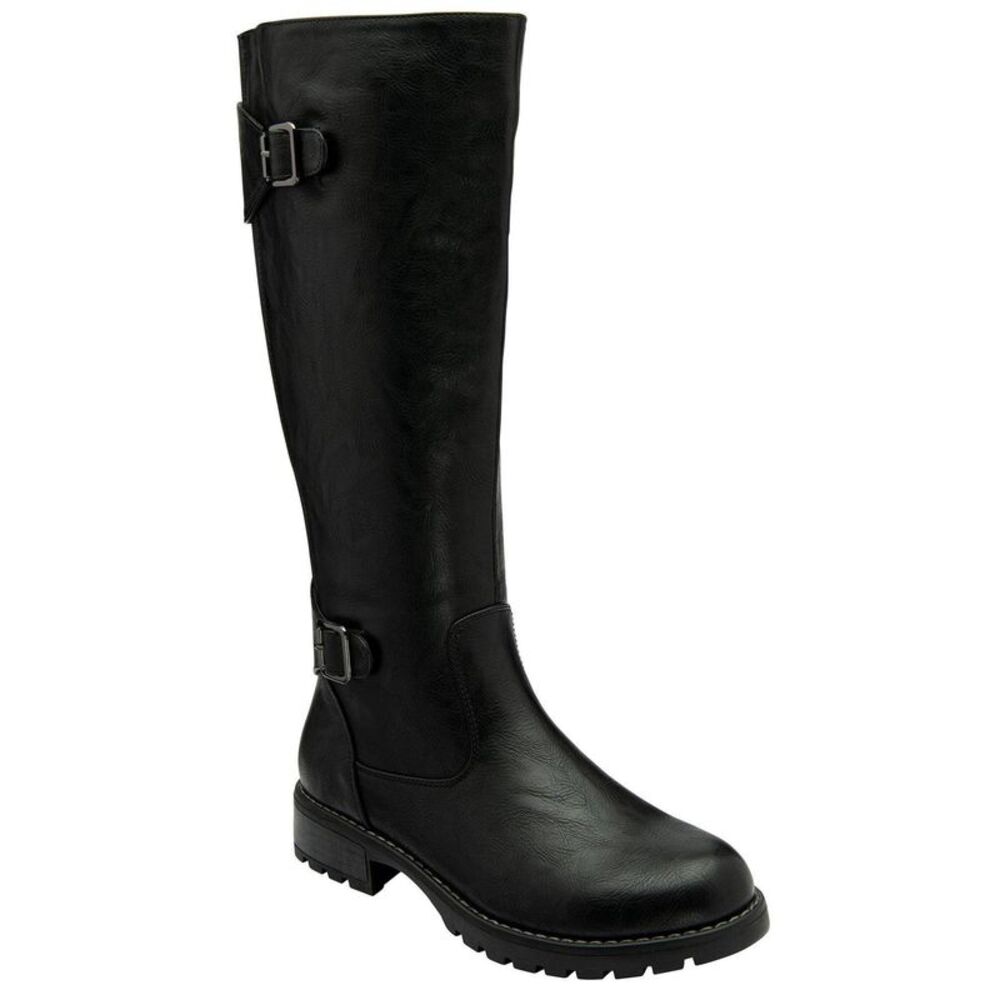 Lotus Shoes Womens/Ladies Brandi Buckle Detail Knee-High Boots / Black